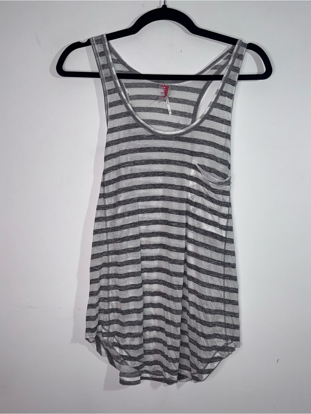 Free People NWT Size S Gray White Striped Racerback Pocket Tank Top